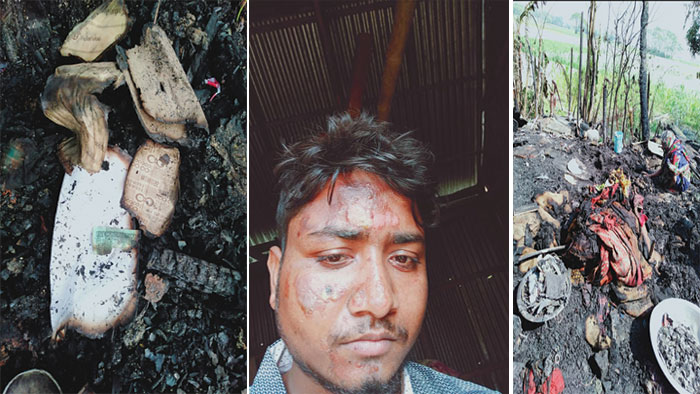 দাইমদ্দিনখলিফা কান্দি গ্রামের কৃষক মোজাফ্ফরের ঘর পুড়ে সর্বশান্ত