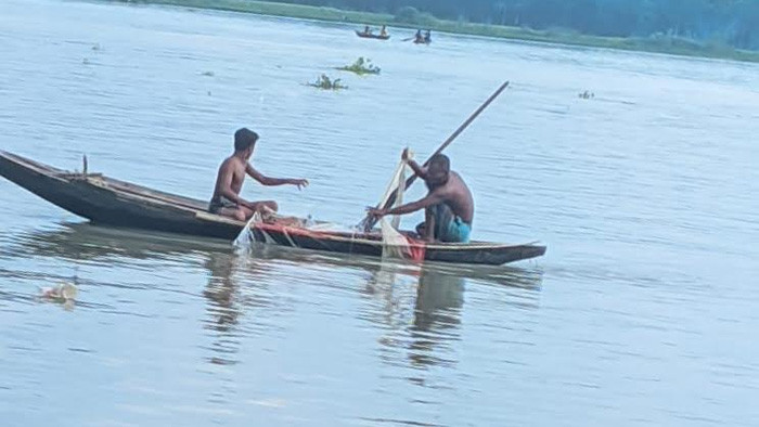 নিষেধাজ্ঞা অমান্য করে বিষখালী নদীতে চলছে ইলিশ শিকার