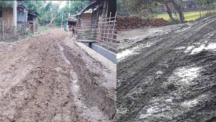 রাজশাহীতে পুকুর খননের মাটি ট্রাক্টর দারা বিক্রিতে নষ্ট হচ্ছে পাকা রাস্তা